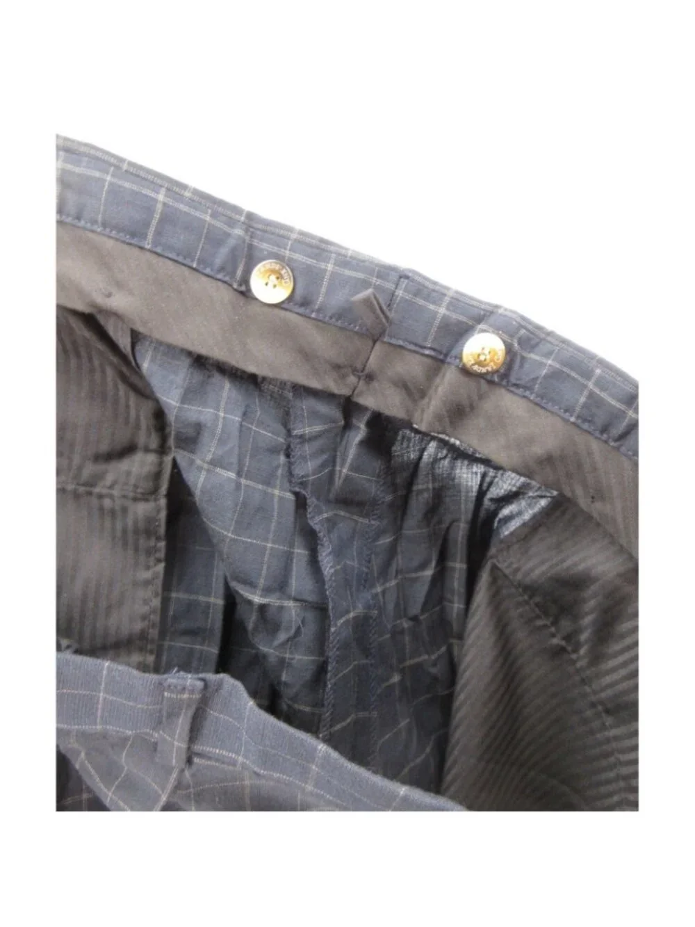 VGT Lands End Pants 42 Navy Wool Linen Check Pleated Trousers USA NEW